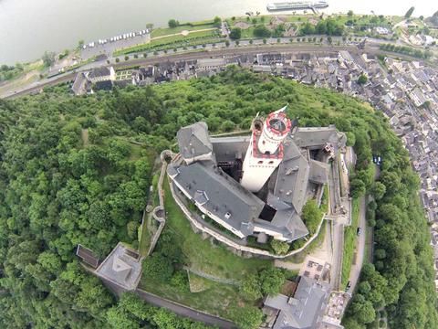 Arial view of castle and town