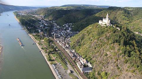 Aerial Marksburg Castle and Philippsburg Palace